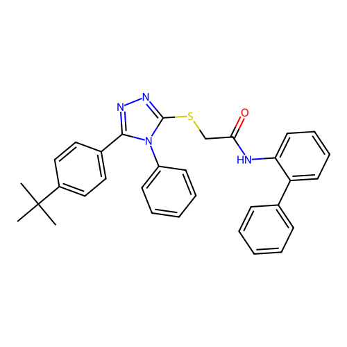 2-[[5-(4-tert-butylphenyl)-4-phenyl-1,2,4-triazol-3-yl]sulfanyl]-N-(2-phenylphenyl)acetamide structure