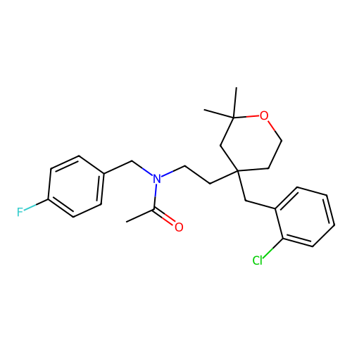 N-(2-(4-(2-chlorobenzyl)-2,2-dimethyltetrahydro-2H-pyran-4-yl)ethyl)-N-(4-fluorobenzyl)acetamide structure