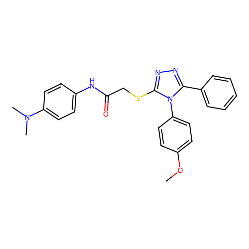 N-(4-dimethylaminophenyl)-2-[[4-(4-methoxyphenyl)-5-phenyl-1,2,4-triazol-3-yl]sulfanyl]acetamide structure