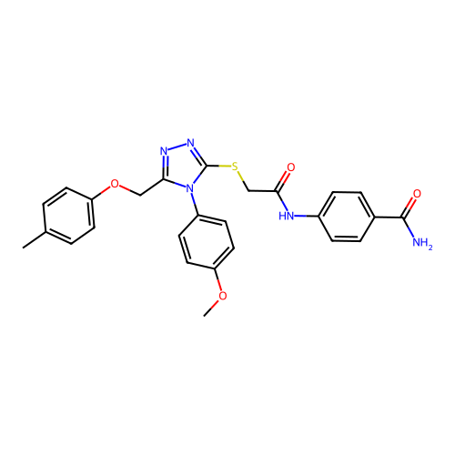 4-(2-((4-(4-methoxyphenyl)-5-((p-tolyloxy)methyl)-4H-1,2,4-triazol-3-yl)thio)acetamido)benzamide structure