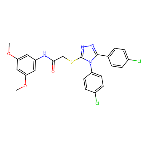 2-[[4,5-bis(4-chlorophenyl)-1,2,4-triazol-3-yl]sulfanyl]-N-(3,5-dimethoxyphenyl)acetamide structure
