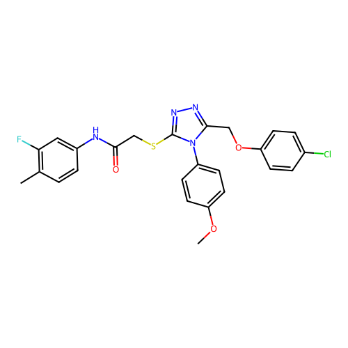 2-((5-((4-chlorophenoxy)methyl)-4-(4-methoxyphenyl)-4H-1,2,4-triazol-3-yl)thio)-N-(3-fluoro-4-methylphenyl)acetamide structure