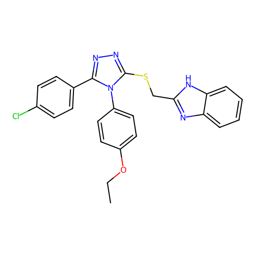 1-[3-(benzimidazol-2-ylmethylthio)-5-(4-chlorophenyl)(1,2,4-triazol-4-yl)]-4-e thoxybenzene structure