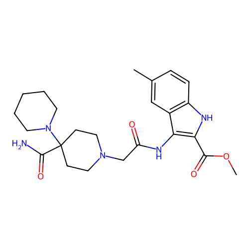methyl 3-(2-(4'-carbamoyl-[1,4'-bipiperidin]-1'-yl)acetamido)-5-methyl-1H-indole-2-carboxylate structure