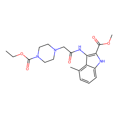 Methyl 3-[[2-(4-ethoxycarbonylpiperazin-1-yl)acetyl]amino]-4-methyl-1H-indole-2-carboxylate structure
