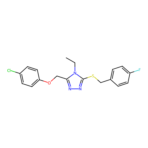 3-[(4-chlorophenoxy)methyl]-4-ethyl-5-[(4-fluorobenzyl)sulfanyl]-4H-1,2,4-triazole structure