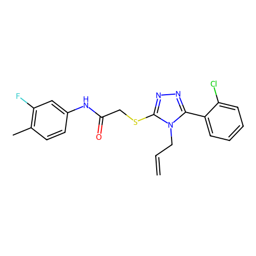 2-((4-allyl-5-(2-chlorophenyl)-4H-1,2,4-triazol-3-yl)thio)-N-(3-fluoro-4-methylphenyl)acetamide structure