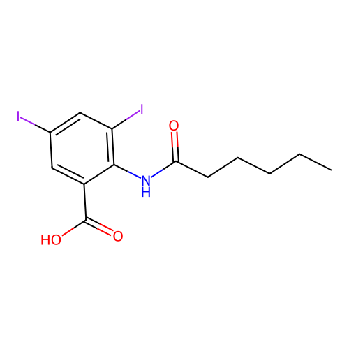 Anthranilic acid, 3,5-diiodo-N-hexanoyl- structure