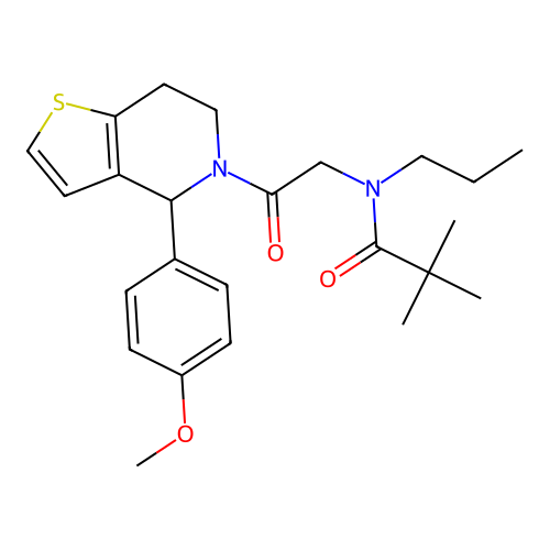 N-[2-[(4R)-4-(4-methoxyphenyl)-6,7-dihydro-4H-thieno[3,2-c]pyridin-5-yl]-2-oxoethyl]-2,2-dimethyl-N-propylpropanamide structure