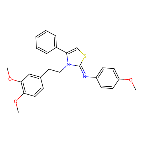 N-[(2Z)-3-[2-(3,4-dimethoxyphenyl)ethyl]-4-phenyl-1,3-thiazol-2(3H)-ylidene]-4-methoxyaniline structure