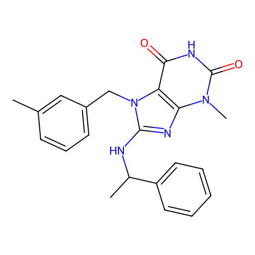 3-methyl-7-(3-methylbenzyl)-8-((1-phenylethyl)amino)-1H-purine-2,6(3H,7H)-dione structure
