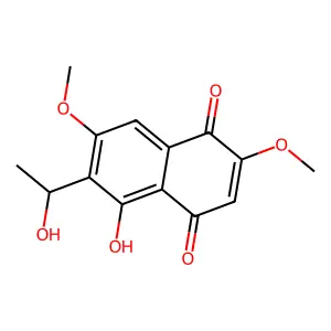 5-Hydroxy-6-(1-hydroxyethyl)-2,7-dimethoxy-1,4-naphthoquinone structure
