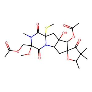 Spiro(7H-cyclopenta(4,5)pyrrolo(1,2-a)pyrazine-7,2'(3'H)-furan)-1,3',4-trione, 8-(acetyloxy)-3-((acetyloxy)methyl)decahydro-8a-hydroxy-3-methoxy-2,4',4',5'-tetramethyl-9a-(methylthio)- structure