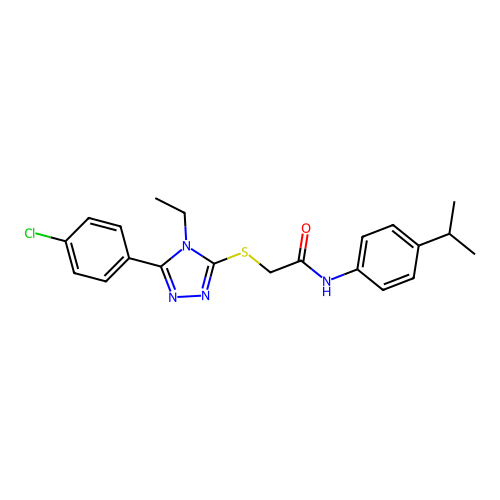 2-{[5-(4-chlorophenyl)-4-ethyl-4H-1,2,4-triazol-3-yl]sulfanyl}-N-[4-(propan-2-yl)phenyl]acetamide structure