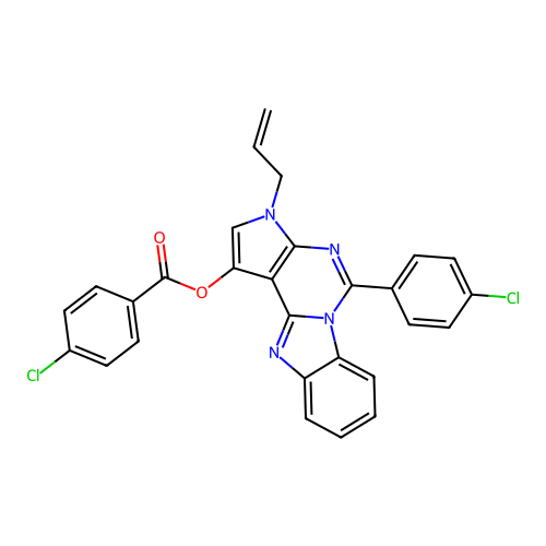 3-allyl-5-(4-chlorophenyl)-3H-benzo[4,5]imidazo[1,2-c]pyrrolo[3,2-e]pyrimidin-1-yl 4-chlorobenzoate structure