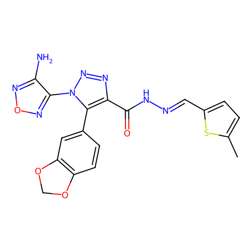 (E)-1-(4-amino-1,2,5-oxadiazol-3-yl)-5-(benzo[d][1,3]dioxol-5-yl)-N'-((5-methylthiophen-2-yl)methylene)-1H-1,2,3-triazole-4-carbohydrazide structure