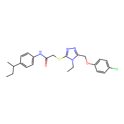 2-{5-[(4-chlorophenoxy)methyl]-4-ethyl(1,2,4-triazol-3-ylthio)}-N-[4-(methylpr opyl)phenyl]acetamide structure