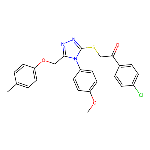 1-(4-chlorophenyl)-2-((4-(4-methoxyphenyl)-5-((p-tolyloxy)methyl)-4H-1,2,4-triazol-3-yl)thio)ethanone structure