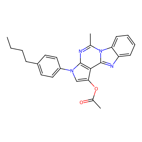 3-(4-butylphenyl)-5-methyl-3H-pyrrolo[2',3':4,5]pyrimido[1,6-a]benzimidazol-1-yl acetate structure