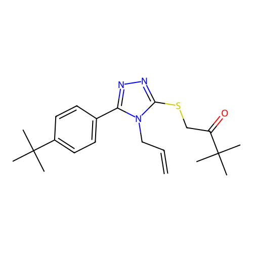 1-((4-allyl-5-(4-(tert-butyl)phenyl)-4H-1,2,4-triazol-3-yl)thio)-3,3-dimethylbutan-2-one structure