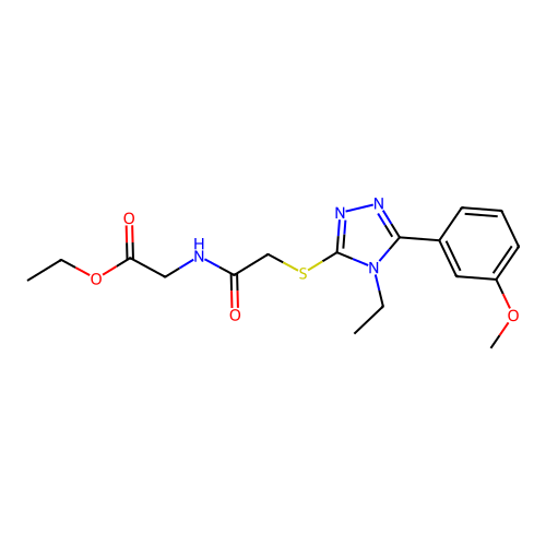 ethyl 2-(2-((4-ethyl-5-(3-methoxyphenyl)-4H-1,2,4-triazol-3-yl)thio)acetamido)acetate structure
