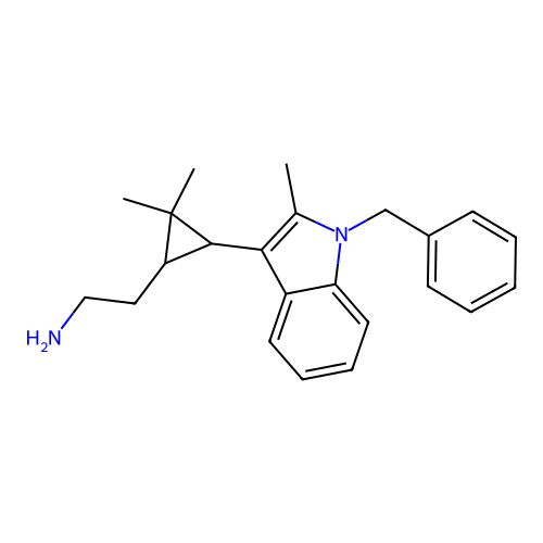 2-(3-(1-benzyl-2-methyl-1H-indol-3-yl)-2,2-dimethylcyclopropyl)ethanamine structure
