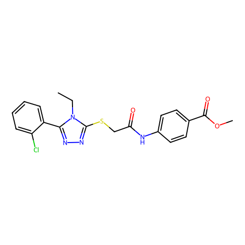 Methyl 4-[[2-[[5-(2-chlorophenyl)-4-ethyl-1,2,4-triazol-3-yl]sulfanyl]acetyl]amino]benzoate structure