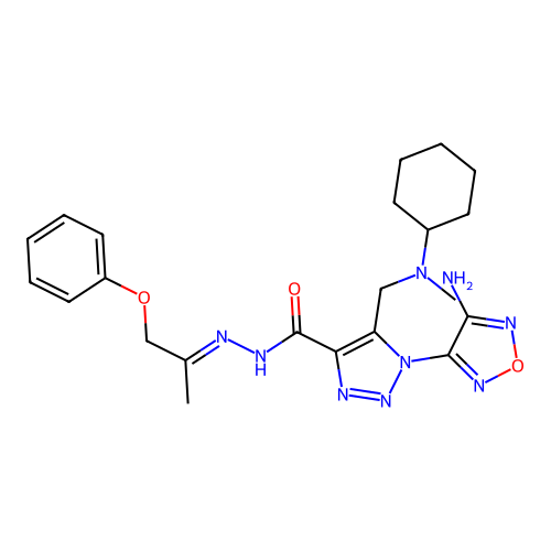 (E)-1-(4-amino-1,2,5-oxadiazol-3-yl)-5-((cyclohexyl(methyl)amino)methyl)-N'-(1-phenoxypropan-2-ylidene)-1H-1,2,3-triazole-4-carbohydrazide structure
