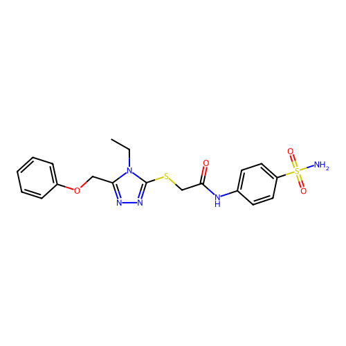 2-[[4-ethyl-5-(phenoxymethyl)-1,2,4-triazol-3-yl]sulfanyl]-N-(4-sulfamoylphenyl)acetamide structure
