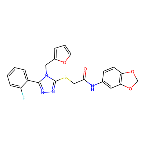 N-(1,3-benzodioxol-5-yl)-2-[[5-(2-fluorophenyl)-4-(furan-2-ylmethyl)-1,2,4-triazol-3-yl]sulfanyl]acetamide structure
