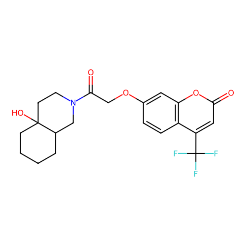 7-(2-(4a-hydroxyoctahydroisoquinolin-2(1H)-yl)-2-oxoethoxy)-4-(trifluoromethyl)-2H-chromen-2-one structure