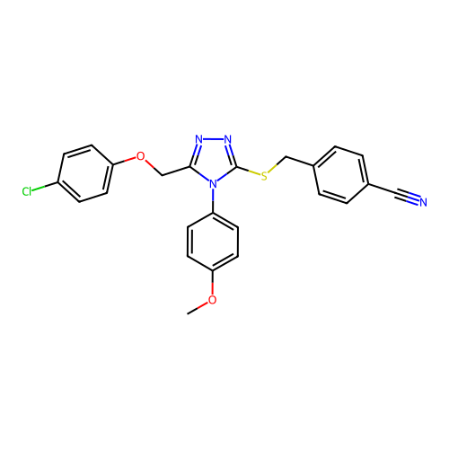 4-(((5-((4-chlorophenoxy)methyl)-4-(4-methoxyphenyl)-4H-1,2,4-triazol-3-yl)thio)methyl)benzonitrile structure