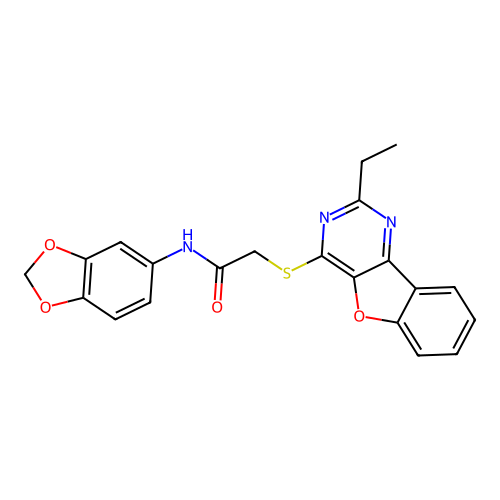 N-(1,3-benzodioxol-5-yl)-2-[(2-ethyl[1]benzofuro[3,2-d]pyrimidin-4-yl)sulfanyl]acetamide structure