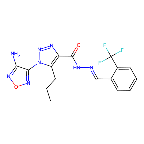 (E)-1-(4-amino-1,2,5-oxadiazol-3-yl)-5-propyl-N'-(2-(trifluoromethyl)benzylidene)-1H-1,2,3-triazole-4-carbohydrazide structure