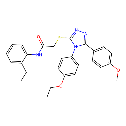 2-[[4-(4-ethoxyphenyl)-5-(4-methoxyphenyl)-1,2,4-triazol-3-yl]sulfanyl]-N-(2-ethylphenyl)acetamide structure