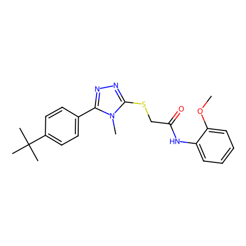 2-((5-(4-(tert-butyl)phenyl)-4-methyl-4H-1,2,4-triazol-3-yl)thio)-N-(2-methoxyphenyl)acetamide structure