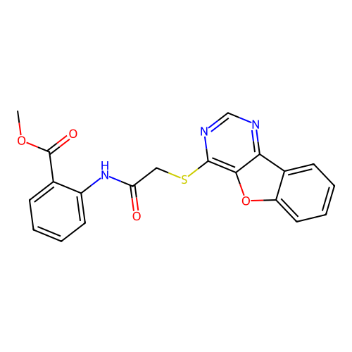 Methyl 2-(2-(benzofuro[3,2-d]pyrimidin-4-ylthio)acetamido)benzoate structure