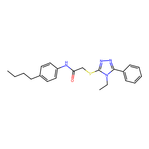 N-(4-butylphenyl)-2-[(4-ethyl-5-phenyl-4H-1,2,4-triazol-3-yl)sulfanyl]acetamide structure