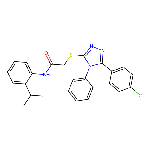 2-[[5-(4-chlorophenyl)-4-phenyl-1,2,4-triazol-3-yl]sulfanyl]-N-(2-propan-2-ylphenyl)acetamide structure