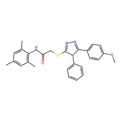 2-[[5-(4-methoxyphenyl)-4-phenyl-1,2,4-triazol-3-yl]sulfanyl]-N-(2,4,6-trimethylphenyl)acetamide structure