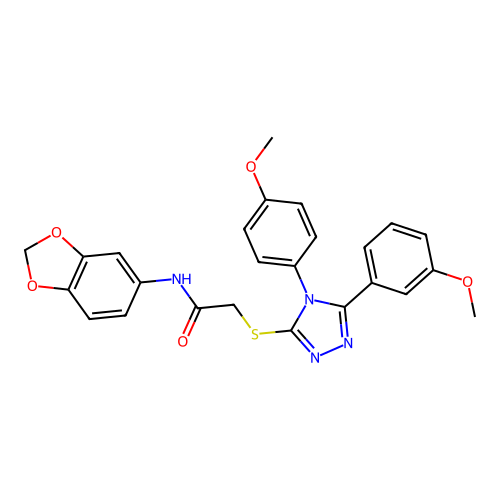 N-(1,3-benzodioxol-5-yl)-2-[[5-(3-methoxyphenyl)-4-(4-methoxyphenyl)-1,2,4-triazol-3-yl]sulfanyl]acetamide structure