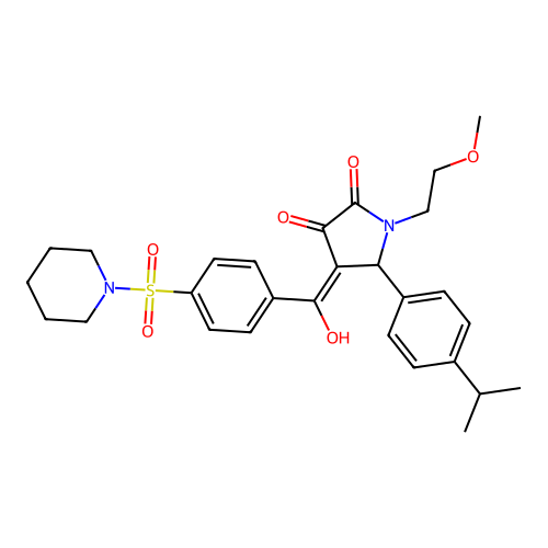 (4E)-4-[hydroxy-(4-piperidin-1-ylsulfonylphenyl)methylidene]-1-(2-methoxyethyl)-5-(4-propan-2-ylphenyl)pyrrolidine-2,3-dione structure