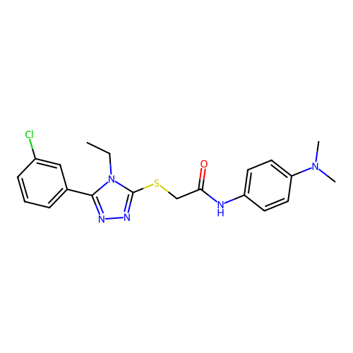 2-((5-(3-chlorophenyl)-4-ethyl-4H-1,2,4-triazol-3-yl)thio)-N-(4-(dimethylamino)phenyl)acetamide structure