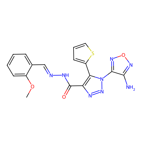 (E)-1-(4-amino-1,2,5-oxadiazol-3-yl)-N'-(2-methoxybenzylidene)-5-(thiophen-2-yl)-1H-1,2,3-triazole-4-carbohydrazide structure