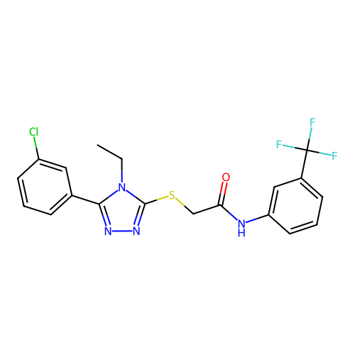 2-{[5-(3-chlorophenyl)-4-ethyl-4H-1,2,4-triazol-3-yl]sulfanyl}-N-[3-(trifluoromethyl)phenyl]acetamide structure