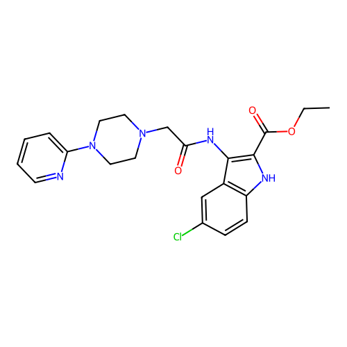 Ethyl 5-chloro-3-[[2-(4-pyridin-2-ylpiperazin-1-yl)acetyl]amino]-1H-indole-2-carboxylate structure