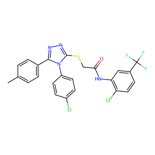 2-[[4-(4-chlorophenyl)-5-(4-methylphenyl)-1,2,4-triazol-3-yl]sulfanyl]-N-[2-chloro-5-(trifluoromethyl)phenyl]acetamide structure