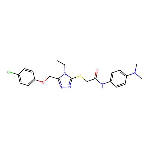 2-((5-((4-chlorophenoxy)methyl)-4-ethyl-4H-1,2,4-triazol-3-yl)thio)-N-(4-(dimethylamino)phenyl)acetamide structure
