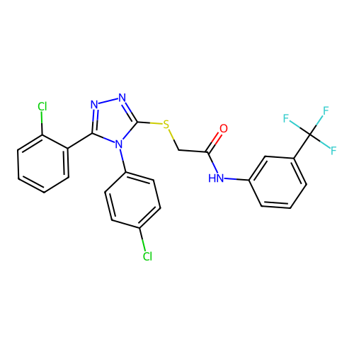 2-{[5-(2-chlorophenyl)-4-(4-chlorophenyl)-4H-1,2,4-triazol-3-yl]sulfanyl}-N-[3-(trifluoromethyl)phenyl]acetamide structure