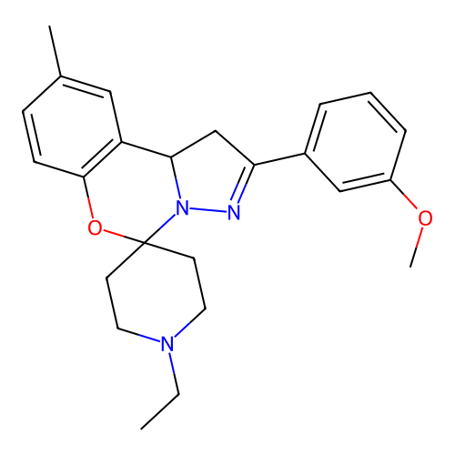 1'-ethyl-2-(3-methoxyphenyl)-9-methyl-1,10b-dihydrospiro[benzo[e]pyrazolo[1,5-c][1,3]oxazine-5,4'-piperidine] structure